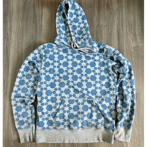 Jack & Jones Men's Blue Hoodie Size XL Blue Hexagon All Over Pattern